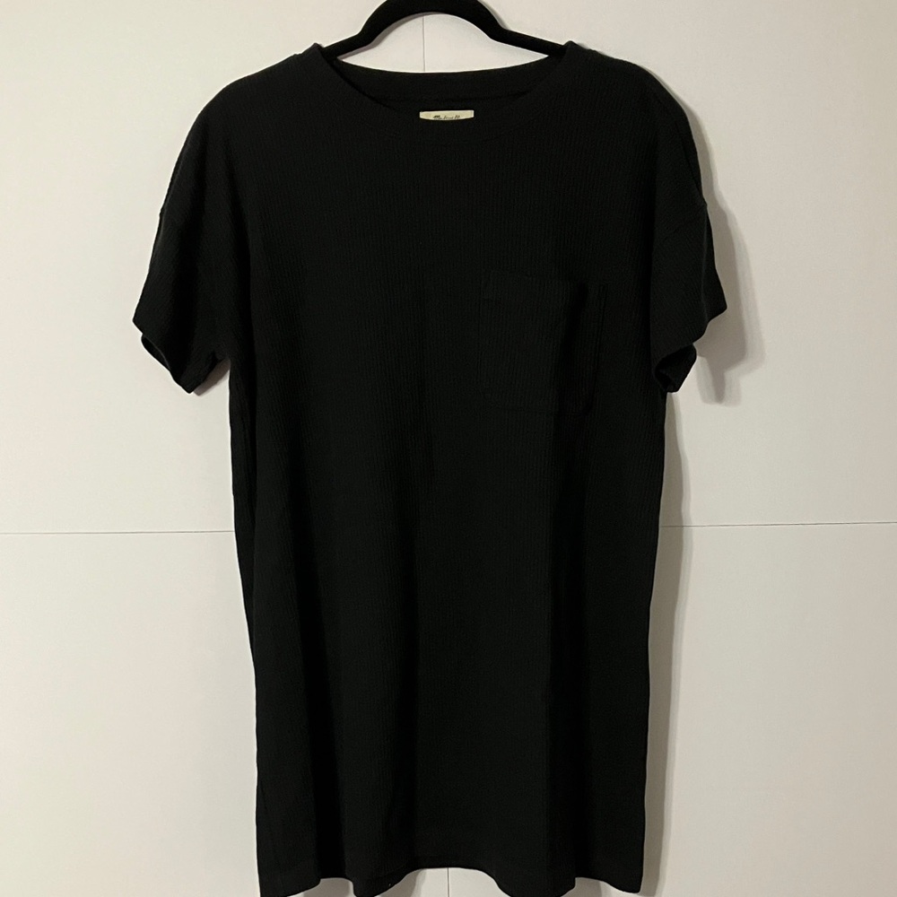 Madewell Woman’s Medium Elegant Black Mini Dress With Chest Pocket Ribbed Casual